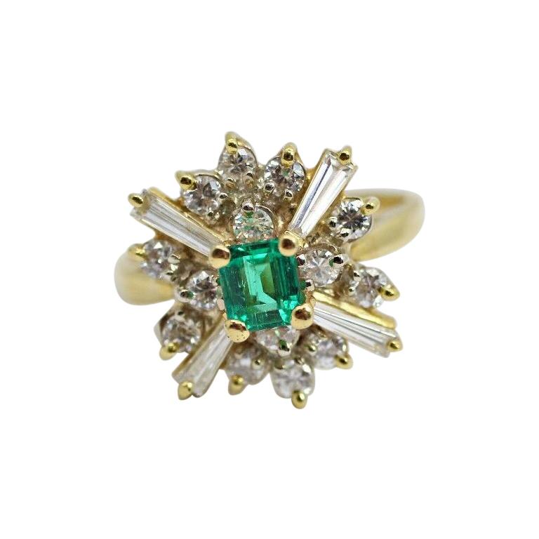 18k Yellow Gold Emerald and Diamond Ballerina Ring