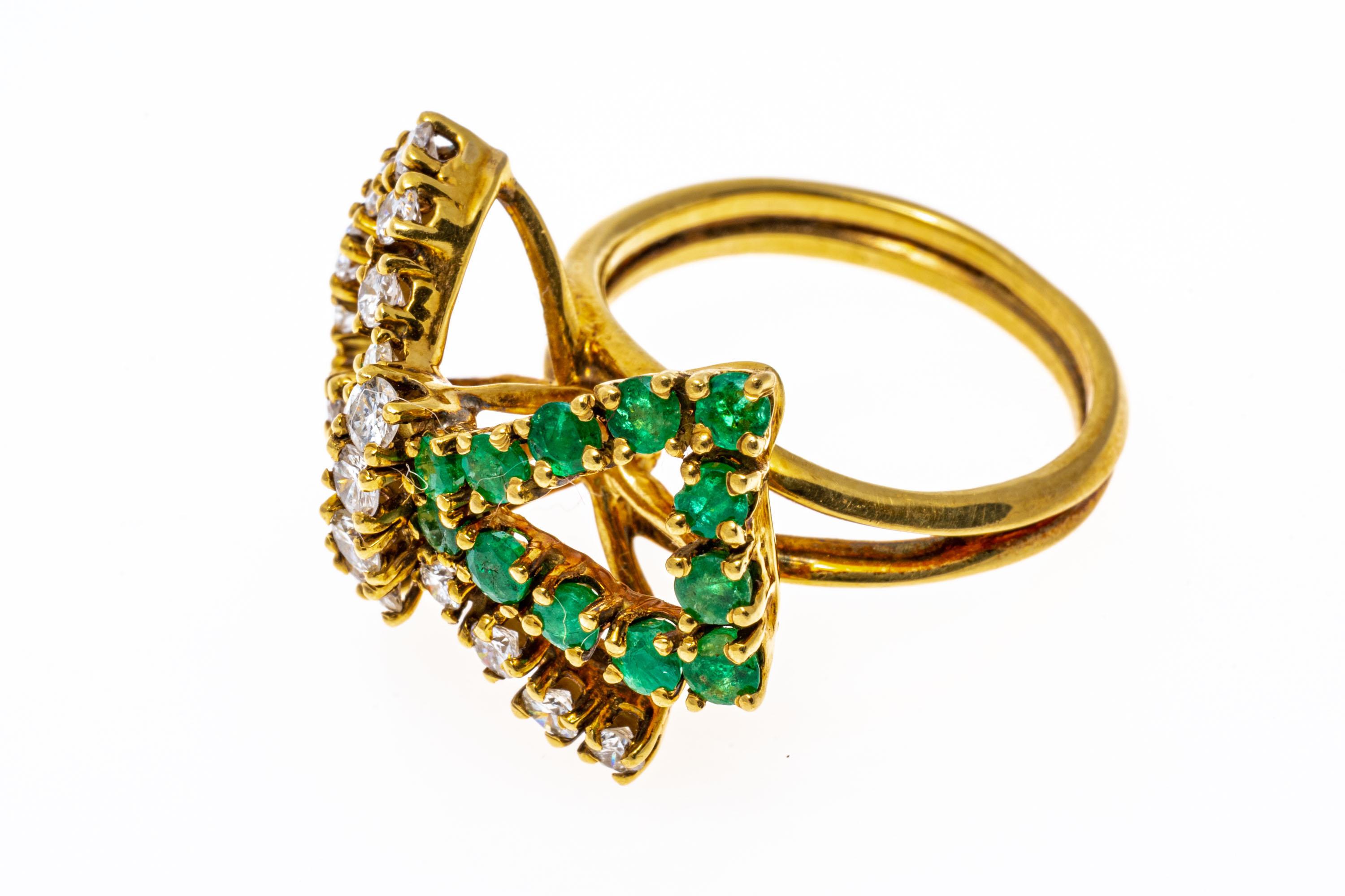 18k Yellow Gold Emerald and Diamond Bow Motif Ring, App. 0.66 Tcw For Sale 3