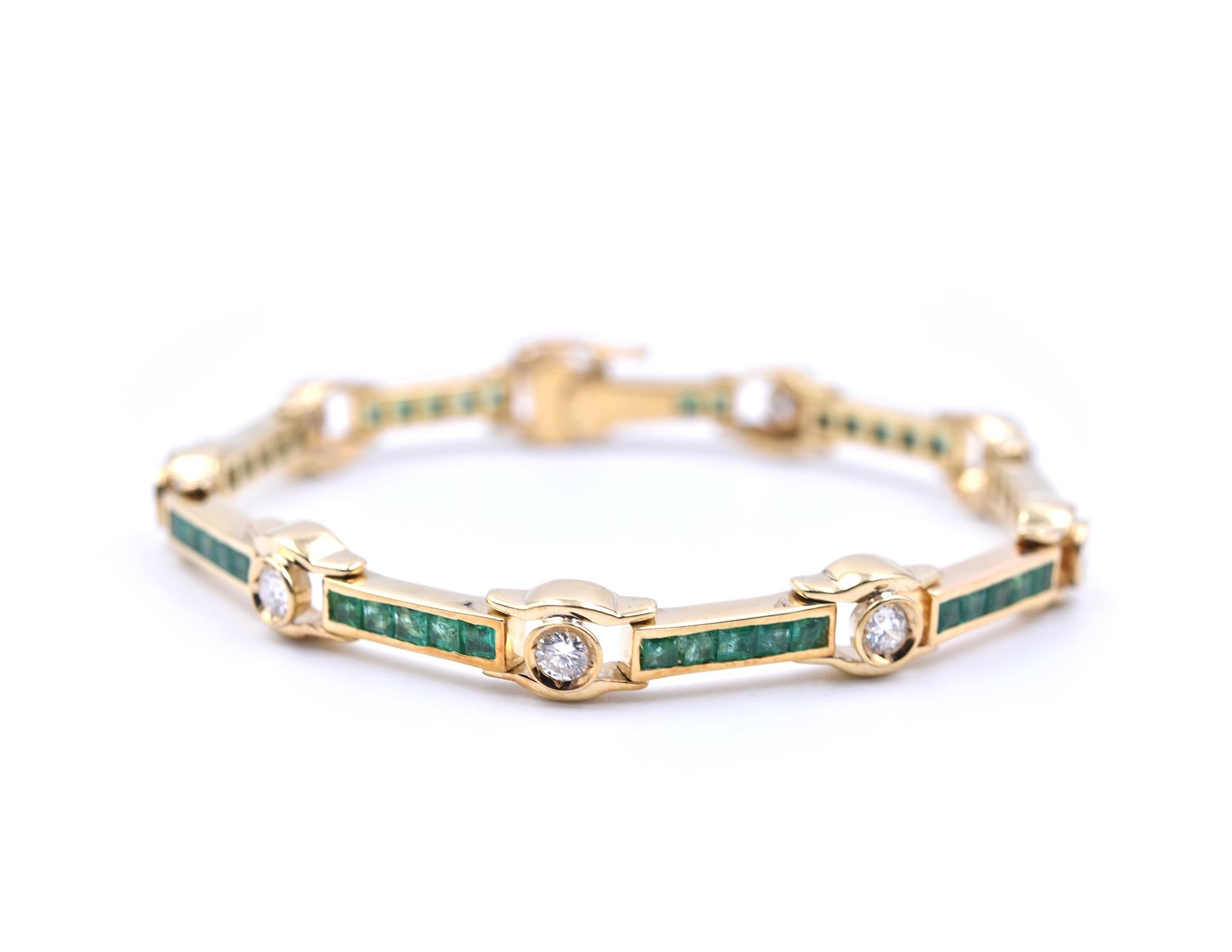 18 Karat Yellow Gold Emerald and Diamond Bracelet In Excellent Condition In Scottsdale, AZ
