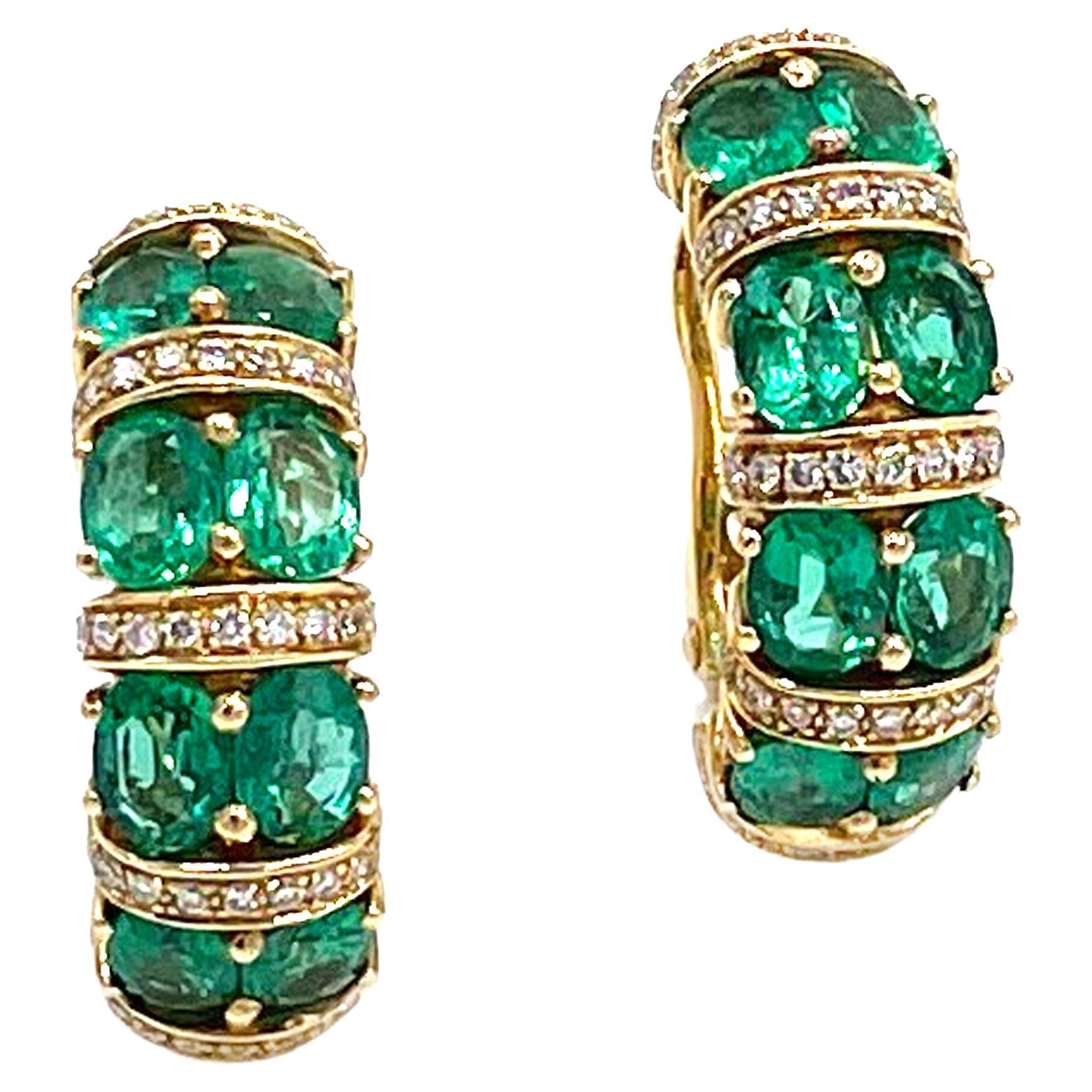18K Yellow Gold Emerald and Diamond Clip On Earrings