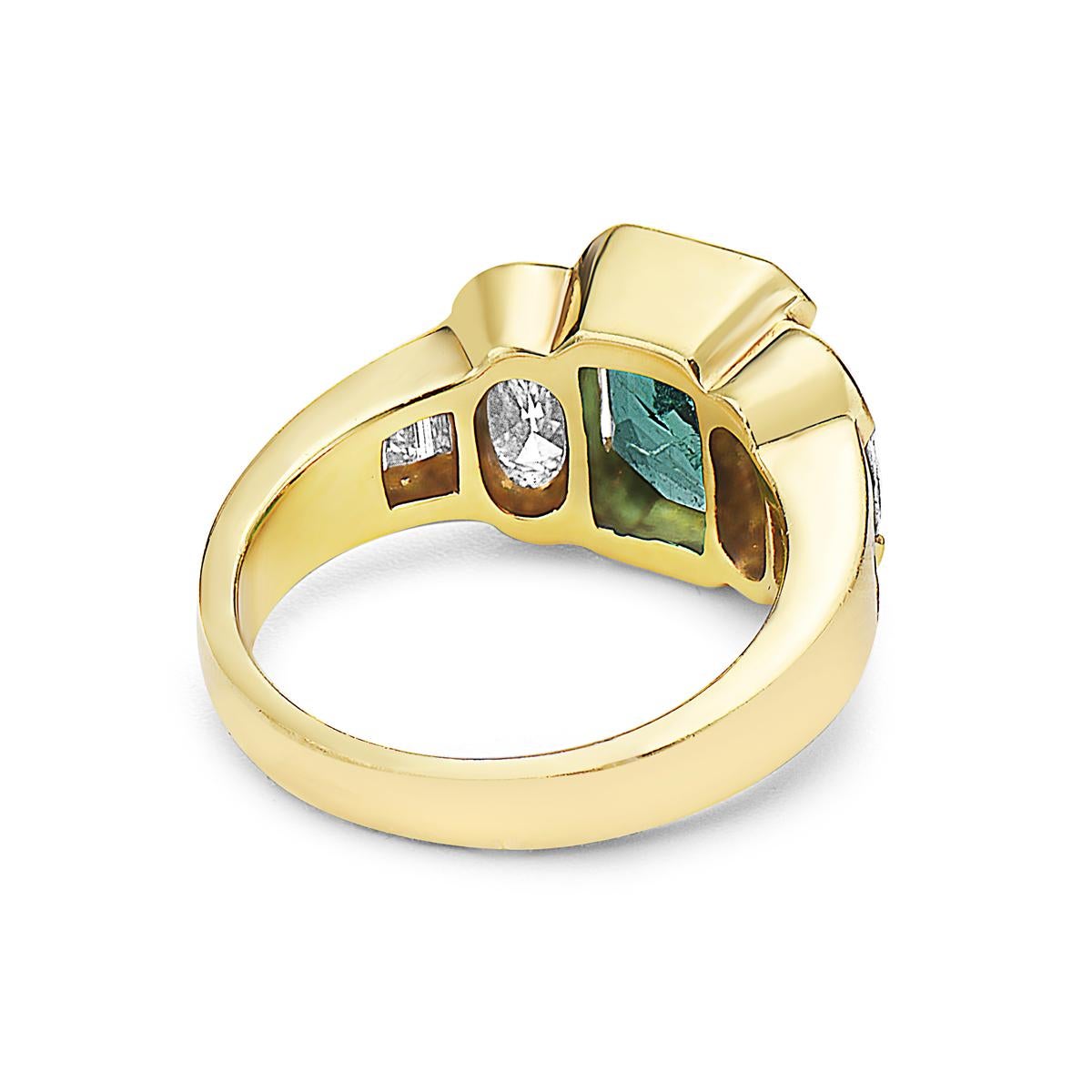 Women's 18 Karat Yellow Gold Emerald and Diamond Cocktail Ring For Sale