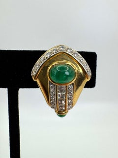 18K Yellow Gold Emerald and Diamond Earrings/Clips
