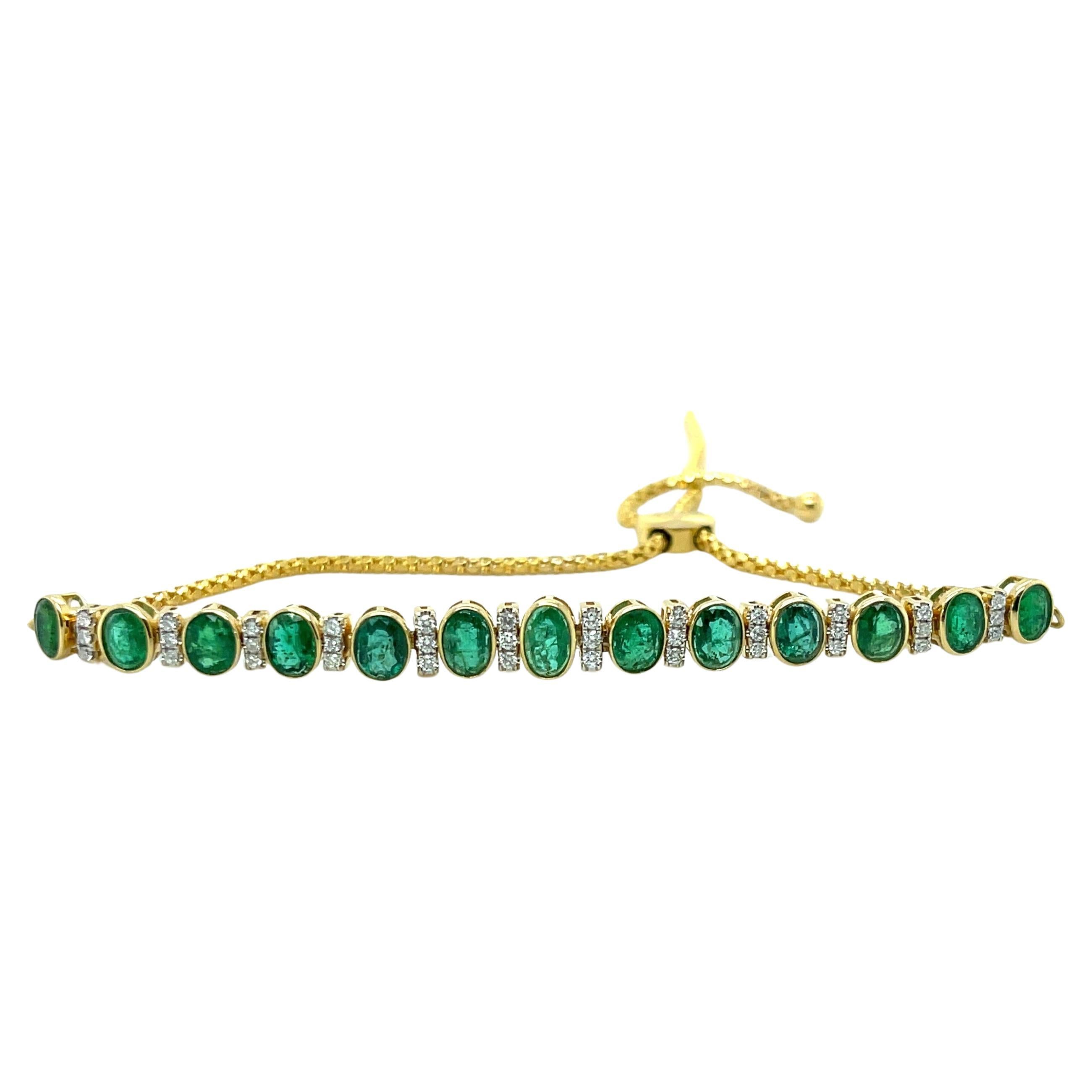 18k Yellow Gold Emerald and Diamond Expandable Bracelet For Sale