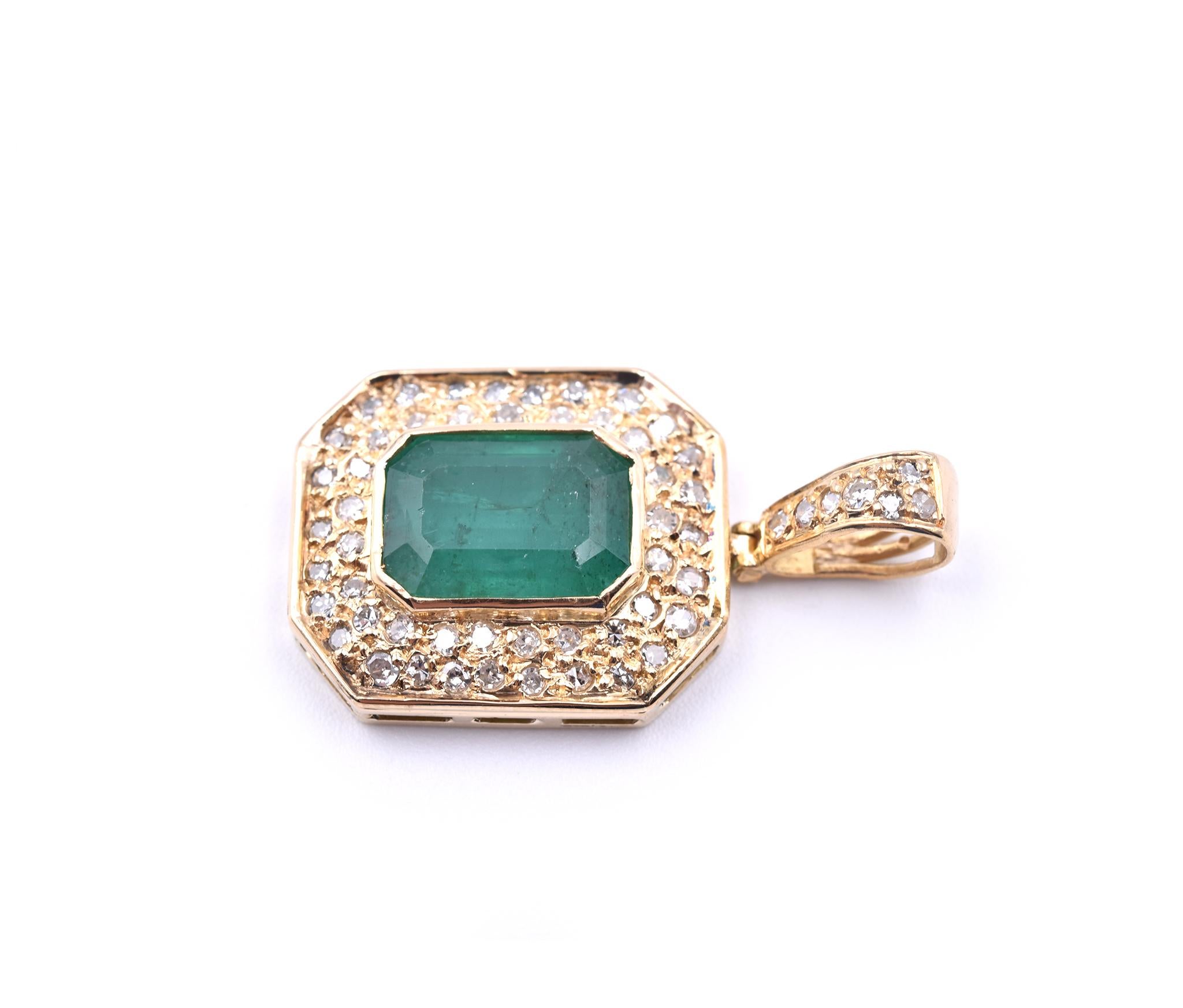 Emerald Cut 18 Karat Yellow Gold Emerald and Diamond Pendant