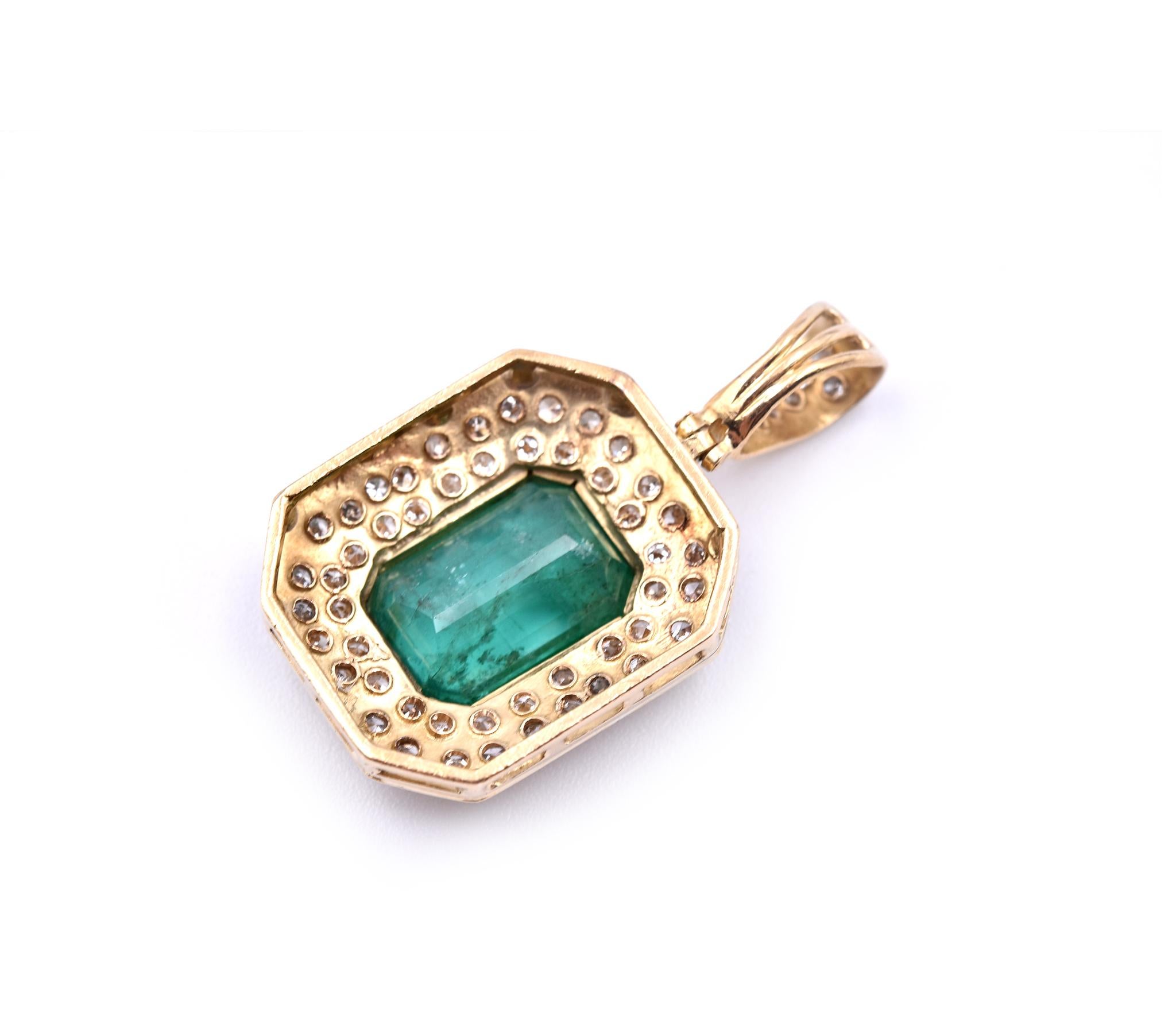 18 Karat Yellow Gold Emerald and Diamond Pendant In Excellent Condition In Scottsdale, AZ