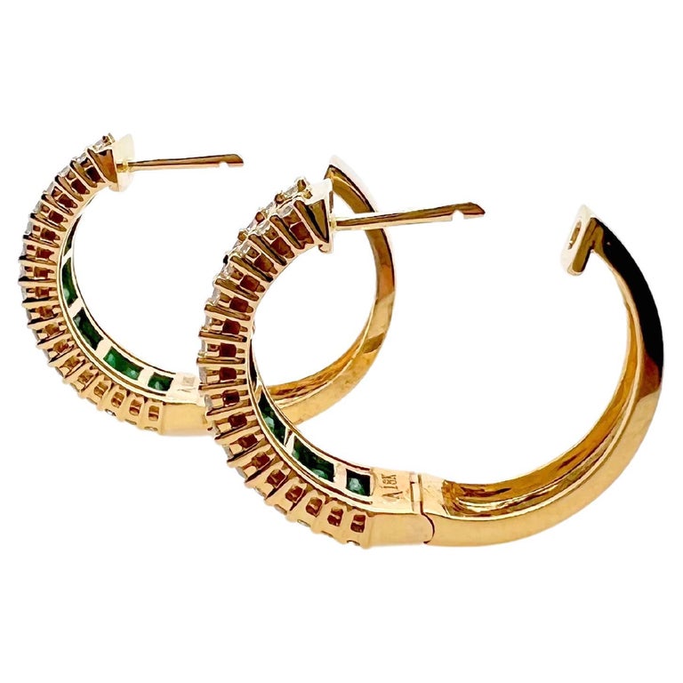 Emerald & Diamond 14k Gold Ethereal Hoop Earrings
