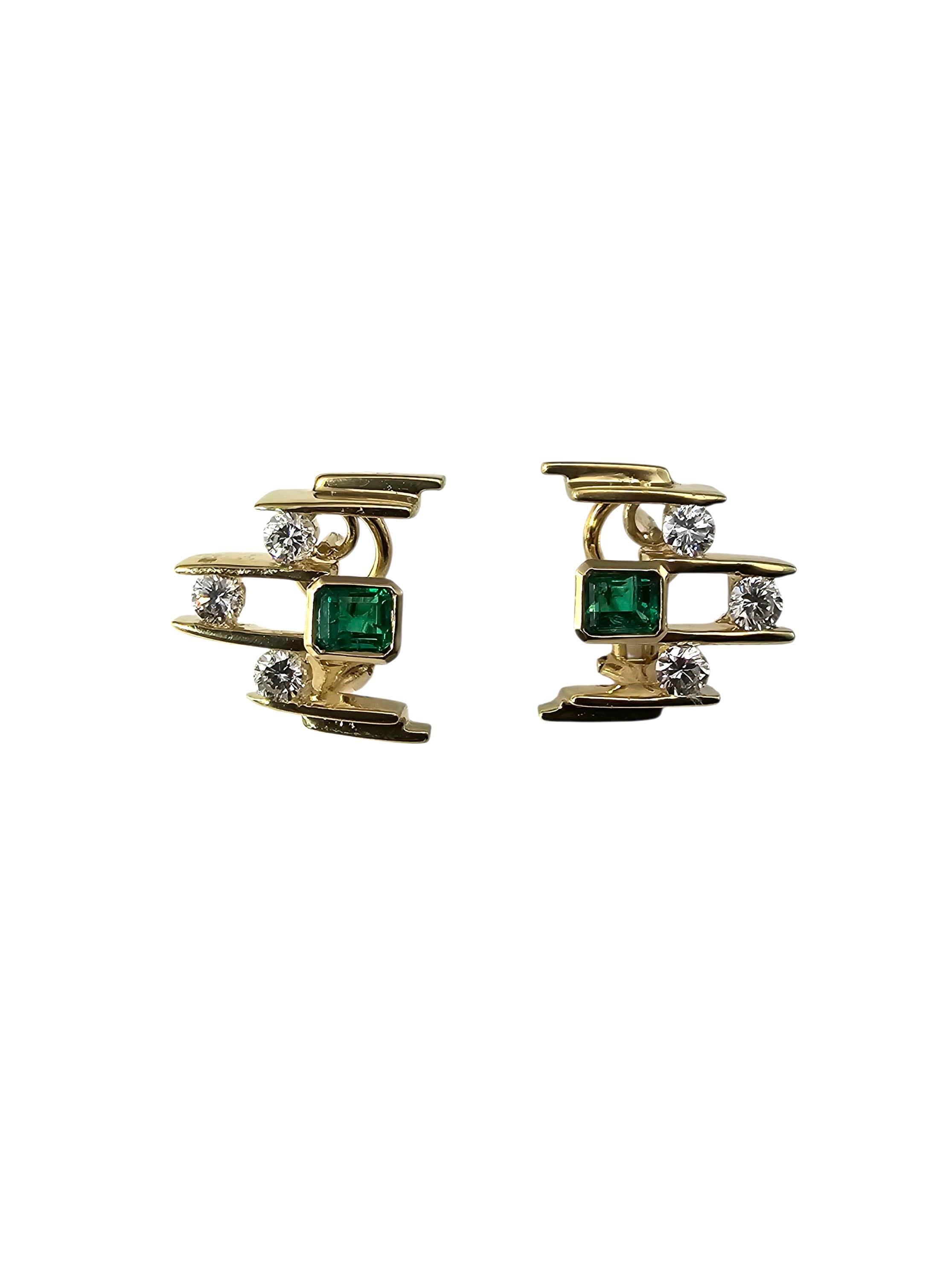 Pendientes modernistas de oro amarillo de 18 quilates con esmeralda y diamantes #24303