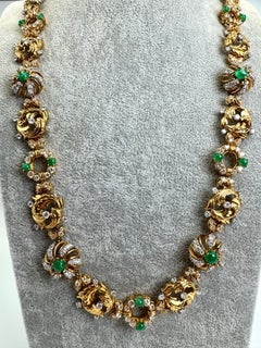 Convertible 18K Yellow Gold Emerald and Diamond Necklace-Bracelet Set