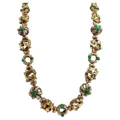 18K Yellow Gold Emerald and Diamond Necklace and Bracelet Set