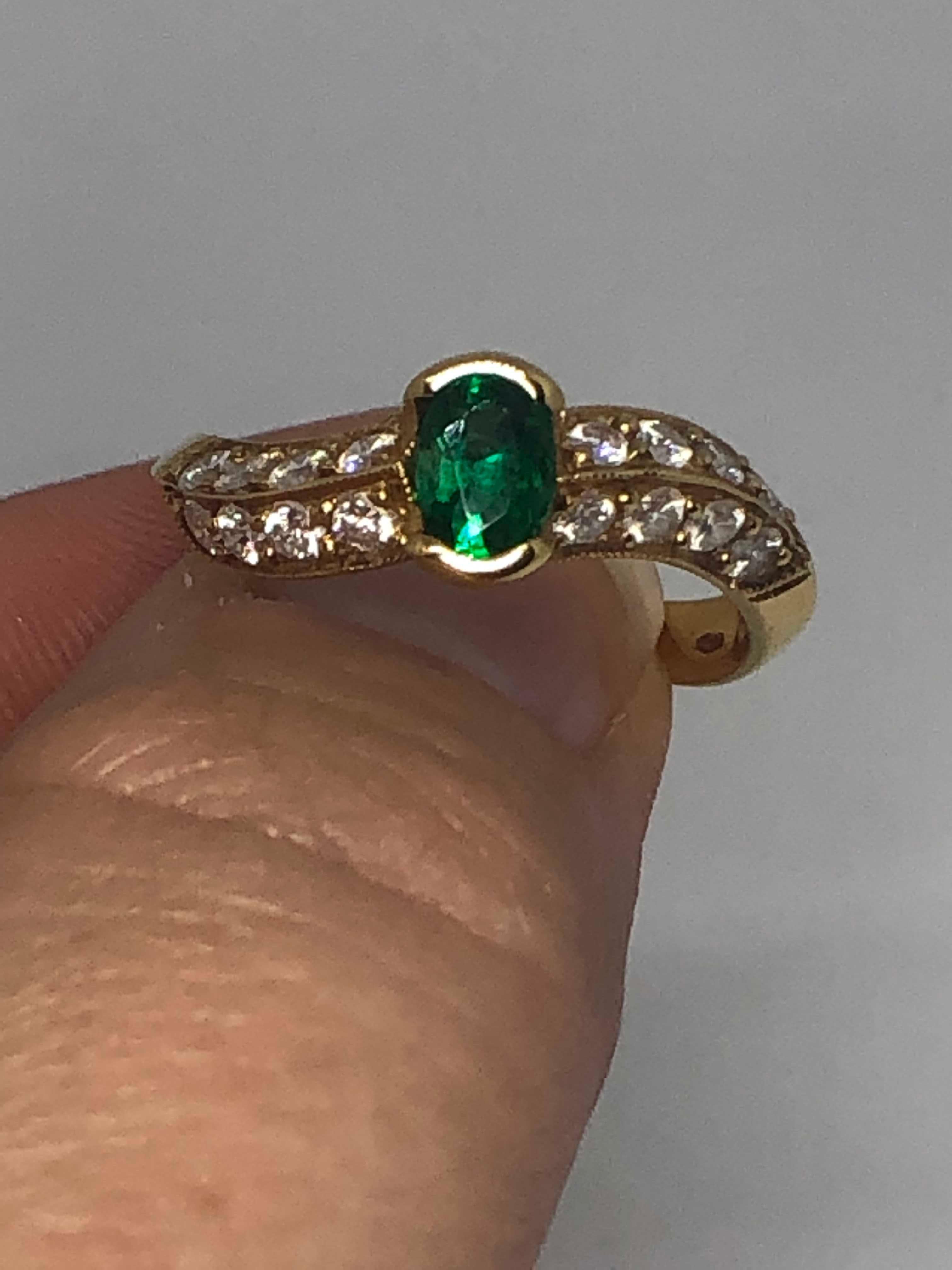 Women's 18 Karat Yellow Gold Emerald and Diamond Ring by Armand Jacoby/Celebrity For Sale