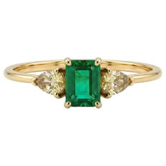 18K Yellow Gold Emerald and Diamond Ring by Tresor Collection, New