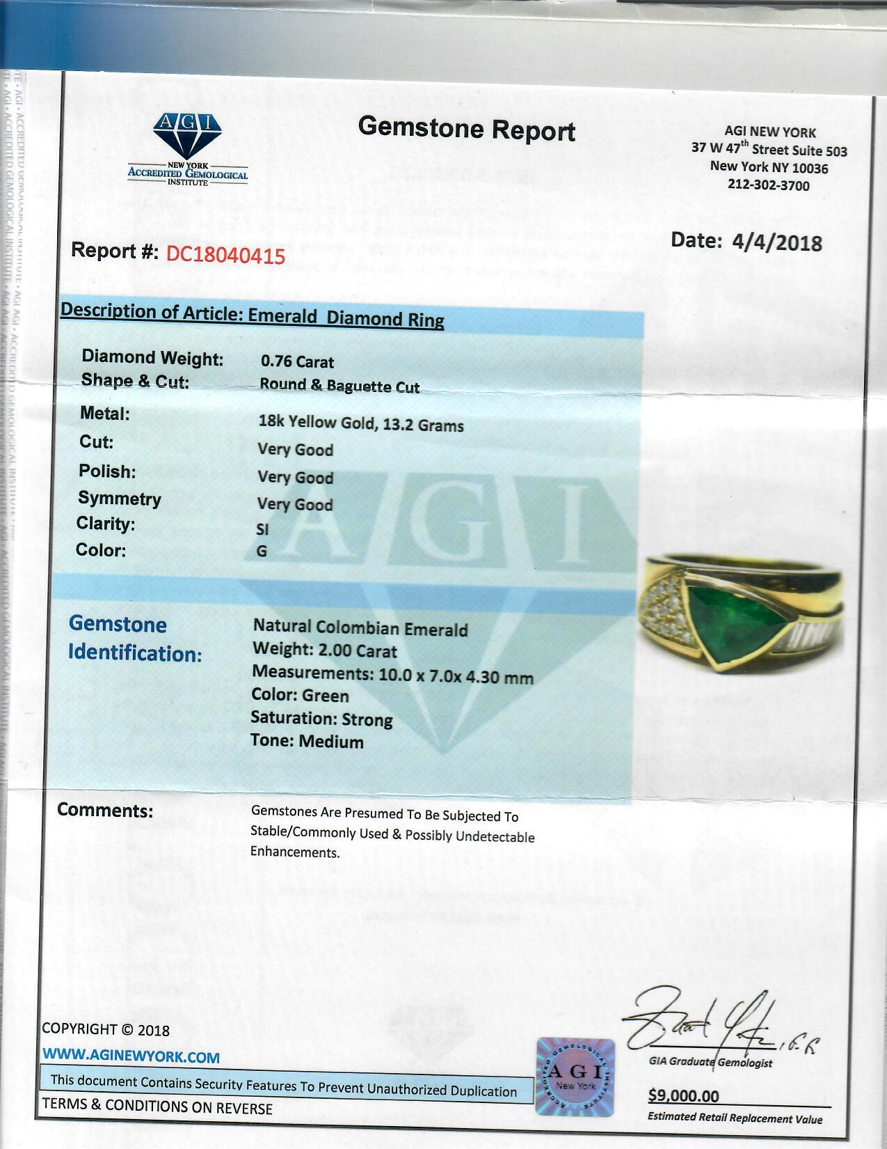 18K Yellow Gold Emerald and Diamond Ring For Sale 10