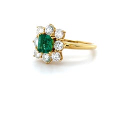 Bague en or jaune 18K, émeraude et diamant