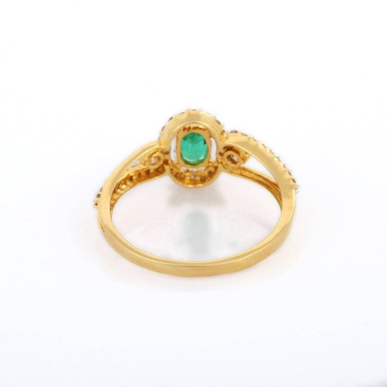 18k Solid Yellow Gold Emerald and Diamond Engagement Ring For Sale 1