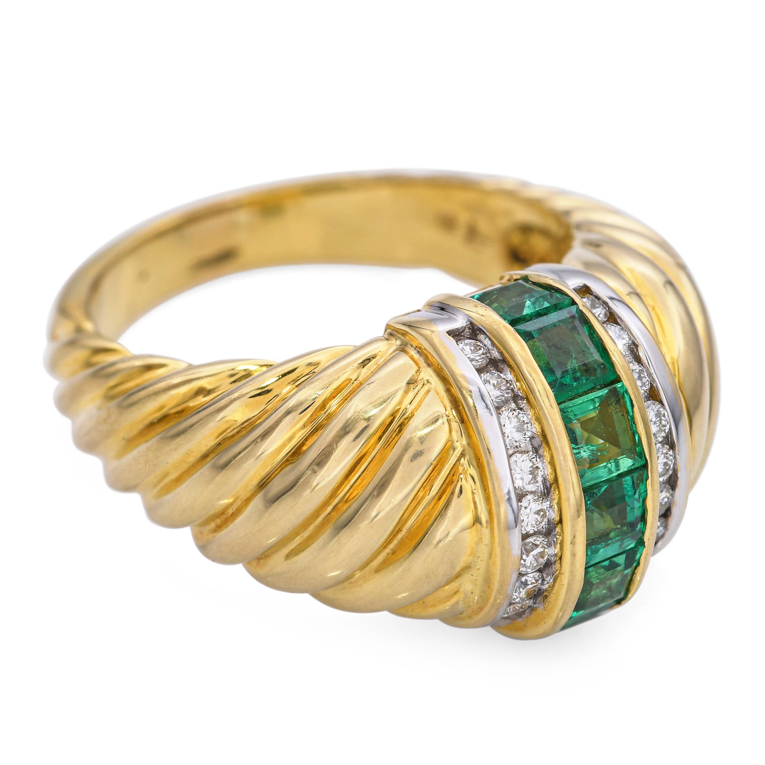 Anello con smeraldo e diamante in oro giallo 18k in vendita 1