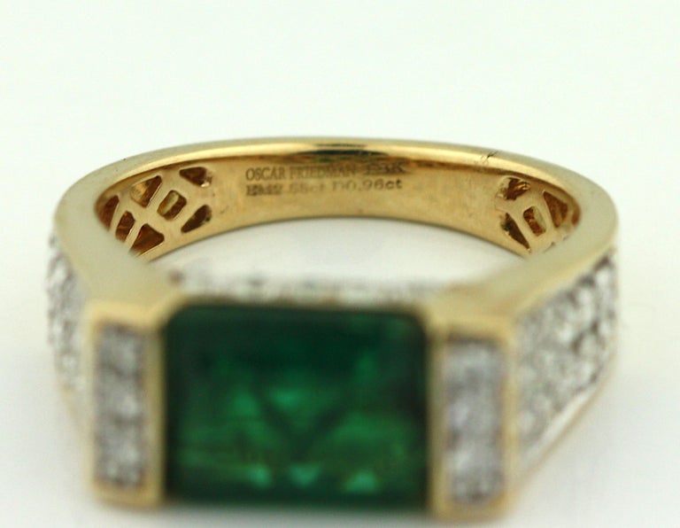 18K Yellow Gold Emerald and Diamond Ring For Sale at 1stDibs