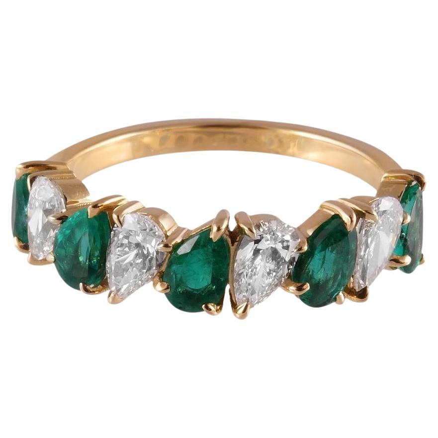 18k Yellow Gold Emerald and Diamond Ring