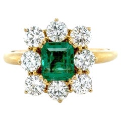 Vintage 18K Yellow Gold, Emerald and Diamond Ring