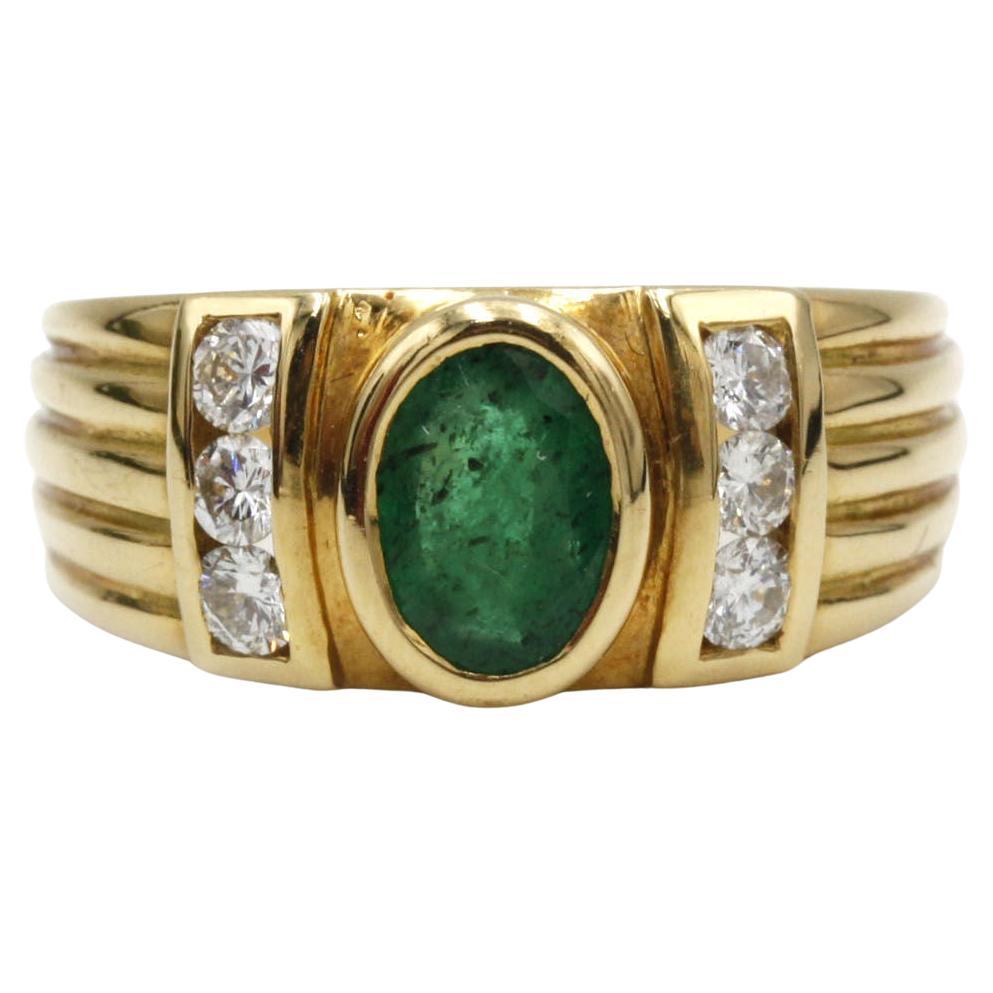 18K Yellow Gold Emerald and Diamond Ring