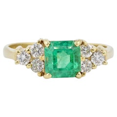 Anello con smeraldo e diamante in oro giallo 18K Olio minore Colombiano Certificato IGI