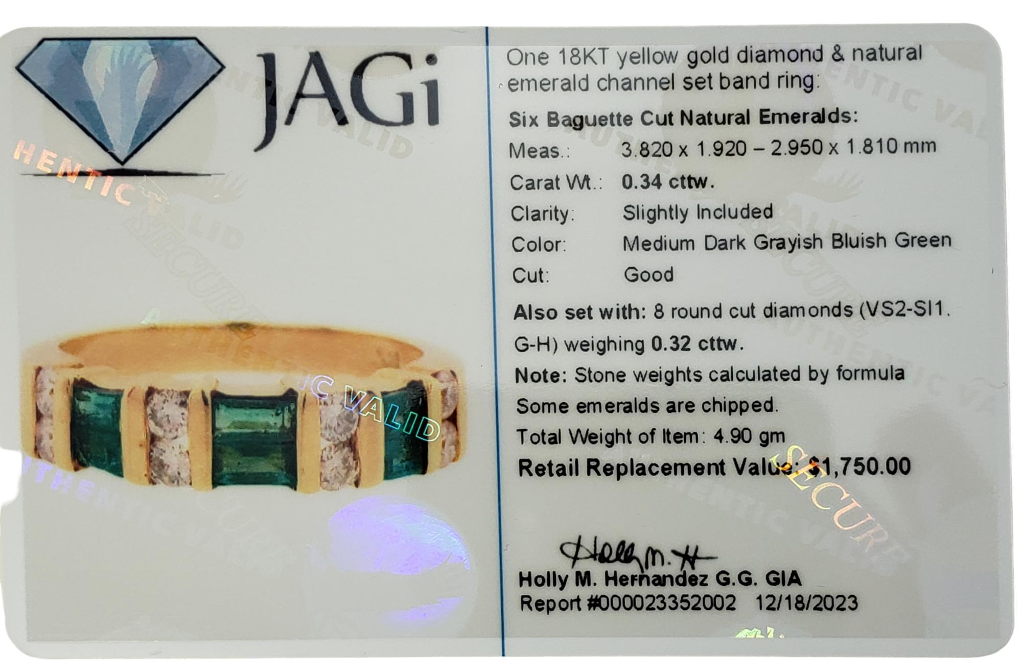18K Yellow Gold Emerald and Diamond Ring Size 5.75 #16332 For Sale 4
