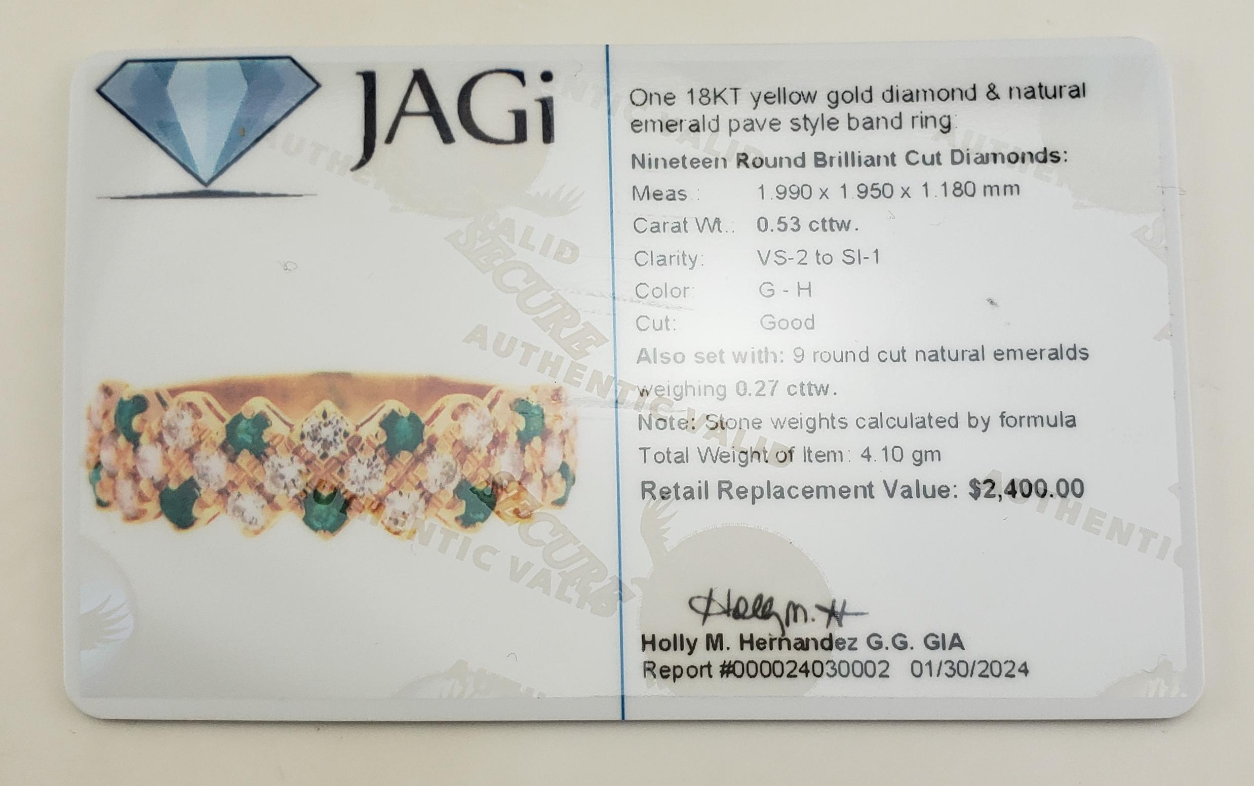 18K Yellow Gold Emerald and Diamond Ring Size 8.75 #16641 For Sale 4