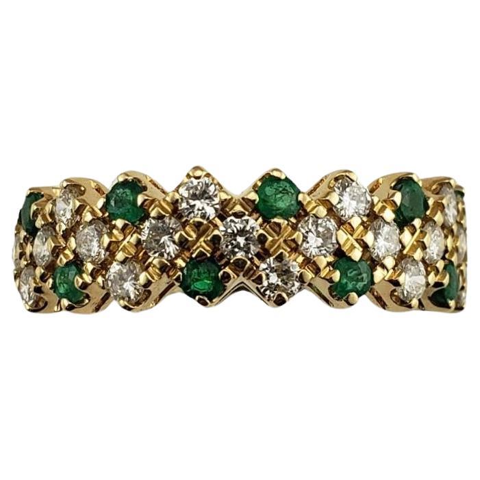 18K Yellow Gold Emerald and Diamond Ring Size 8.75 #16641 For Sale