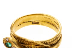 18k Yellow Gold Emerald and Diamond Triple Coiled Serpent Ring