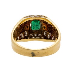 18K Yellow Gold Emerald and Diamond Vintage Ring