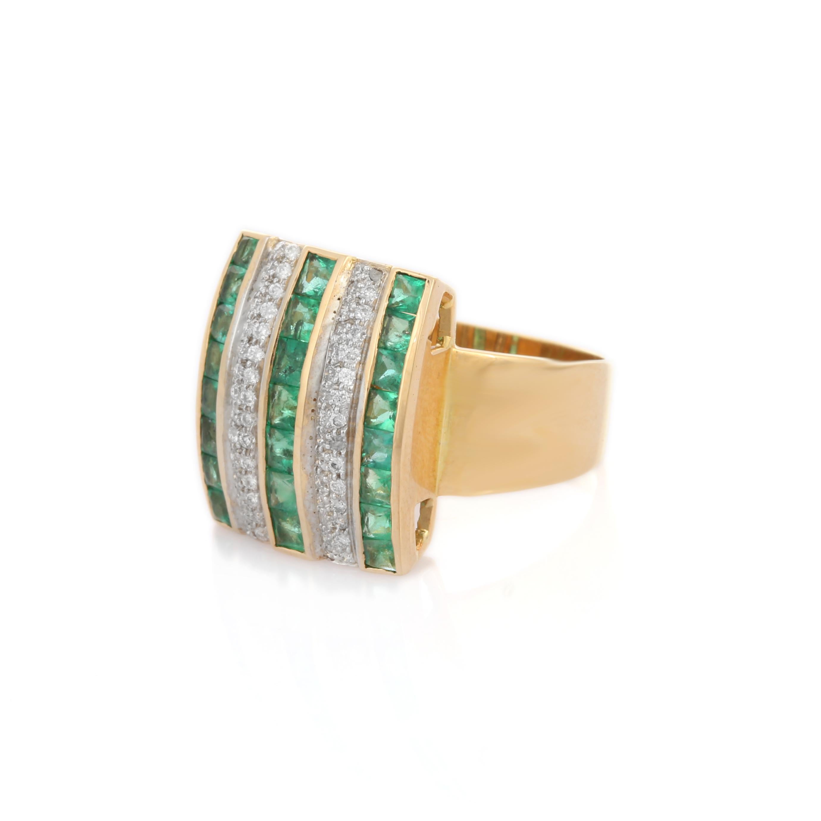 For Sale:  18K Yellow Gold Emerald and Diamond Wedding Ring 2