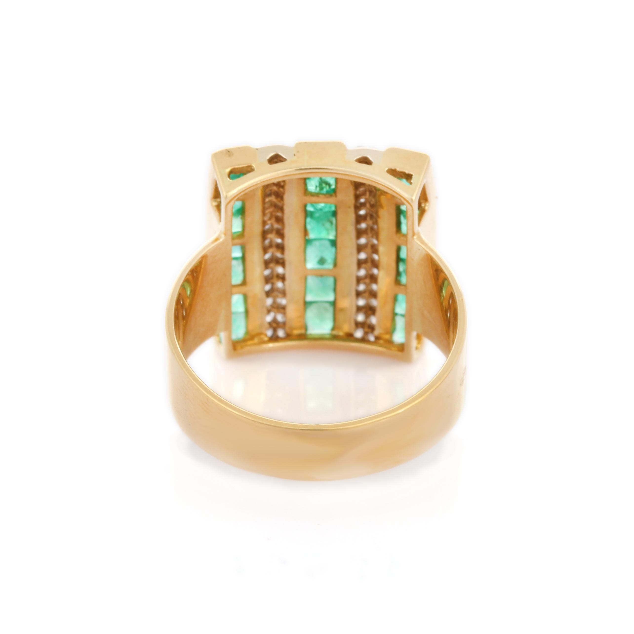 For Sale:  18K Yellow Gold Emerald and Diamond Wedding Ring 4