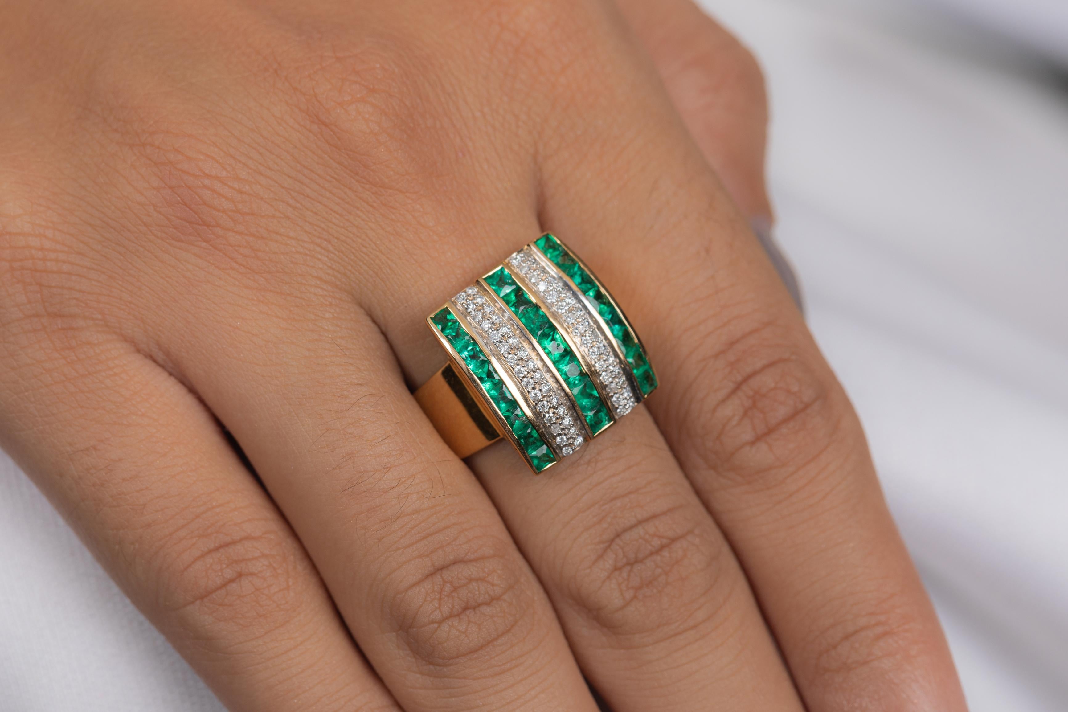 For Sale:  18K Yellow Gold Emerald and Diamond Wedding Ring 7
