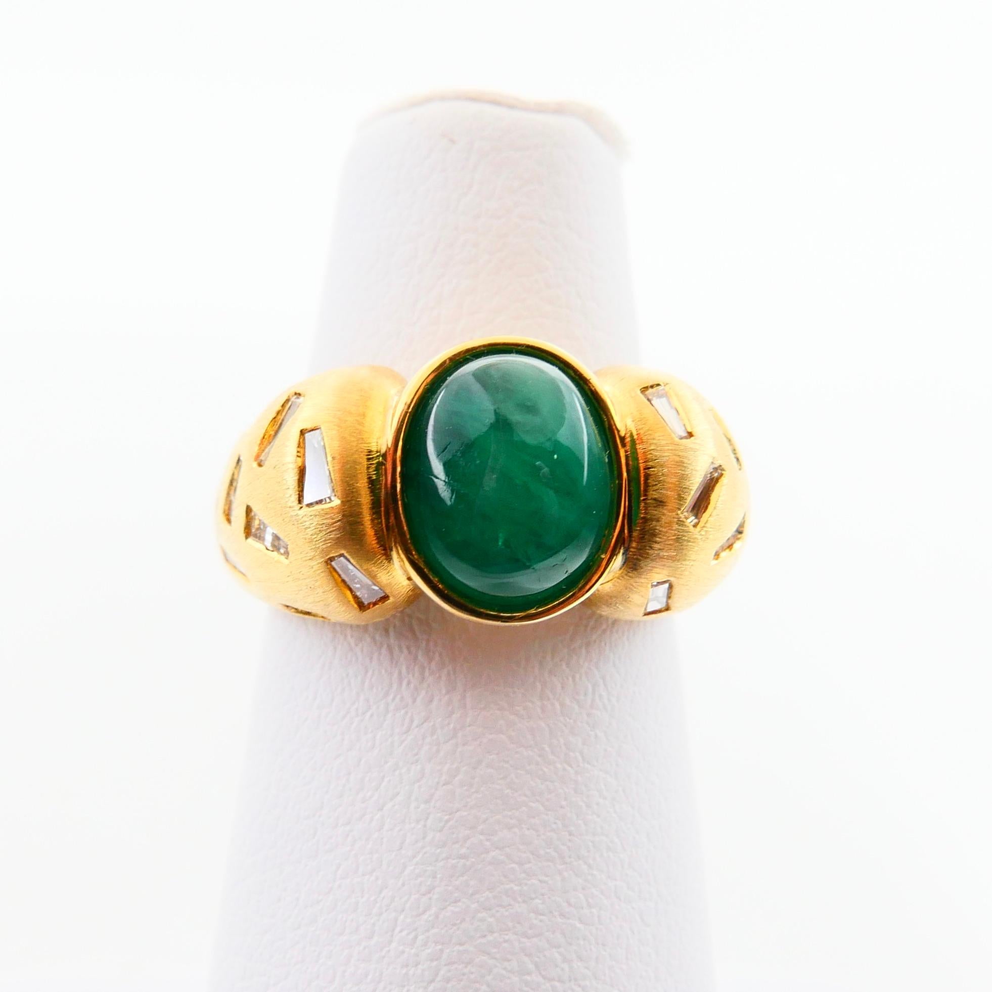 18 Karat Yellow Gold Emerald and Tapered Baguette Diamond Cocktail Ring For Sale 3