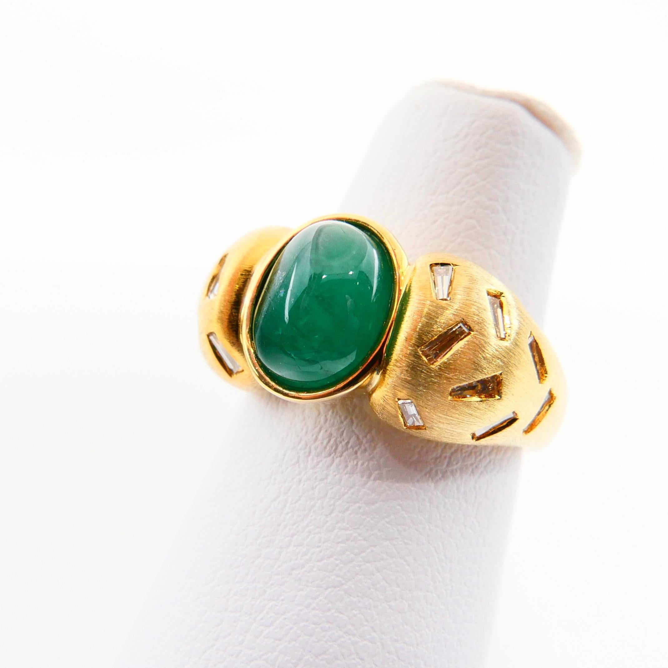 18 Karat Yellow Gold Emerald and Tapered Baguette Diamond Cocktail Ring For Sale 5
