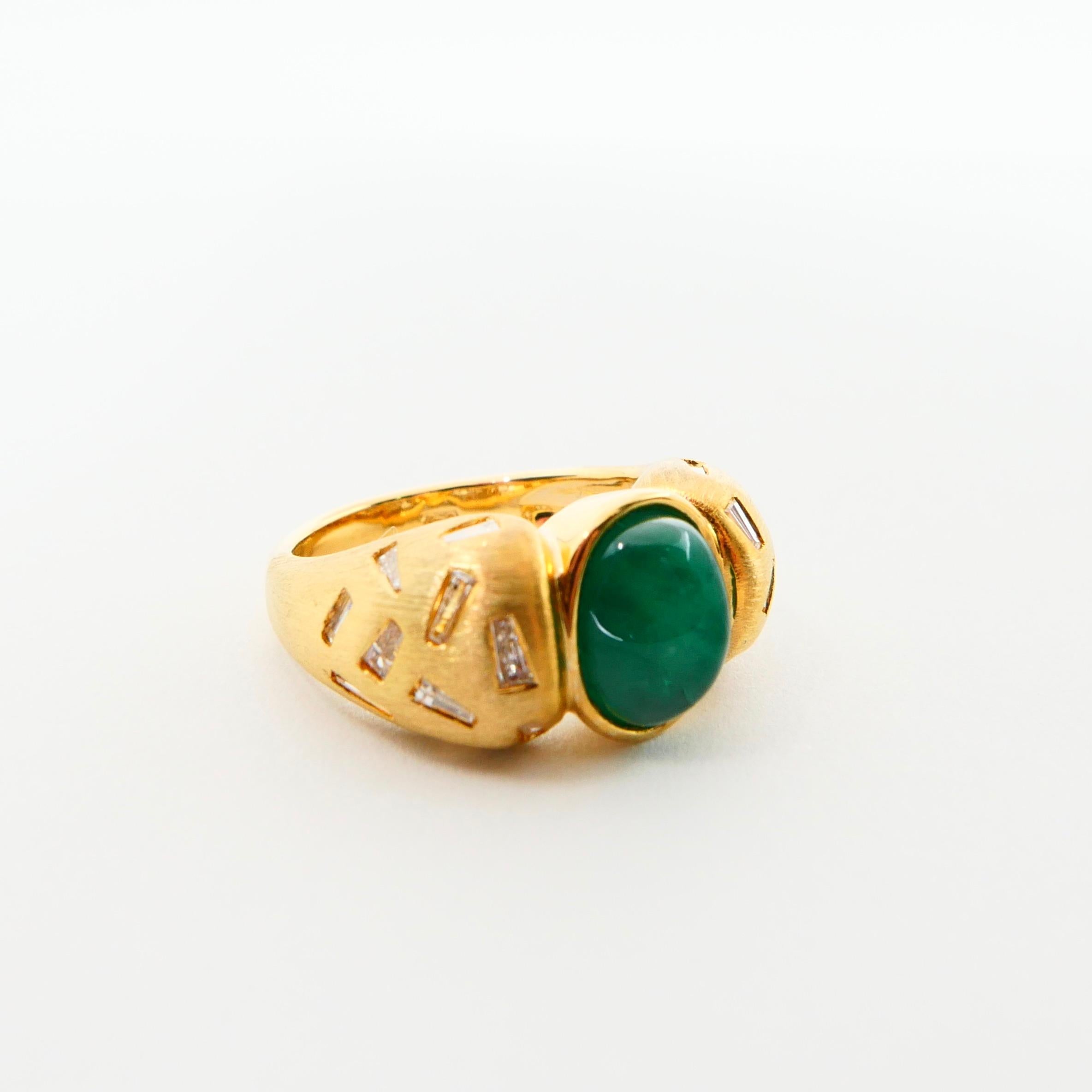 18 Karat Yellow Gold Emerald and Tapered Baguette Diamond Cocktail Ring For Sale 2