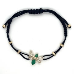 18K Yellow Gold Emerald Bee Woven Bracelet with Diamonds