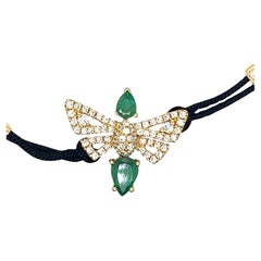 18K Yellow Gold Emerald Bee Woven Bracelet with Diamonds