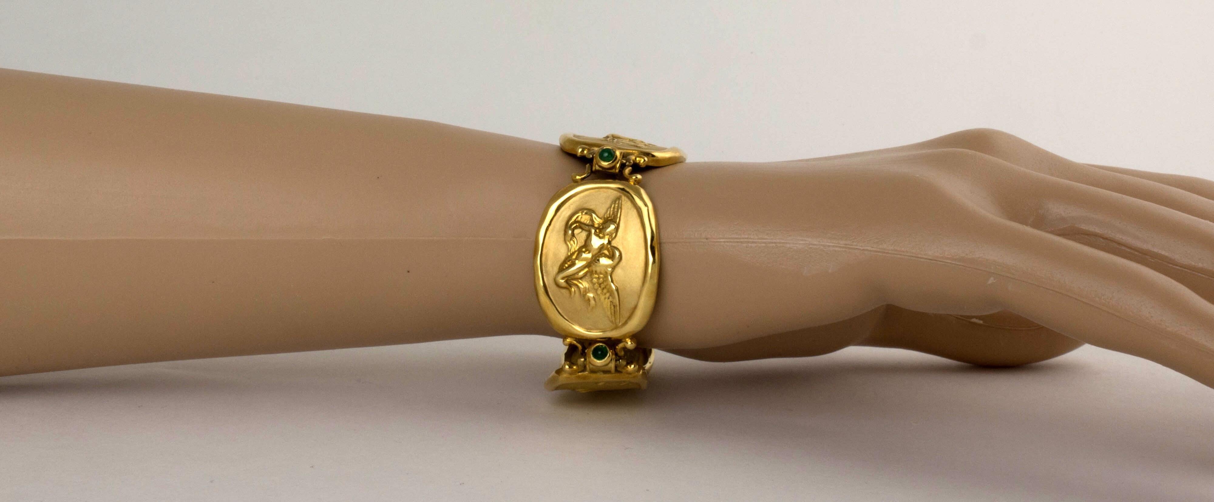 Greek Revival SeidenGang Athena Bracelet 18k Yellow Gold and Emeralds