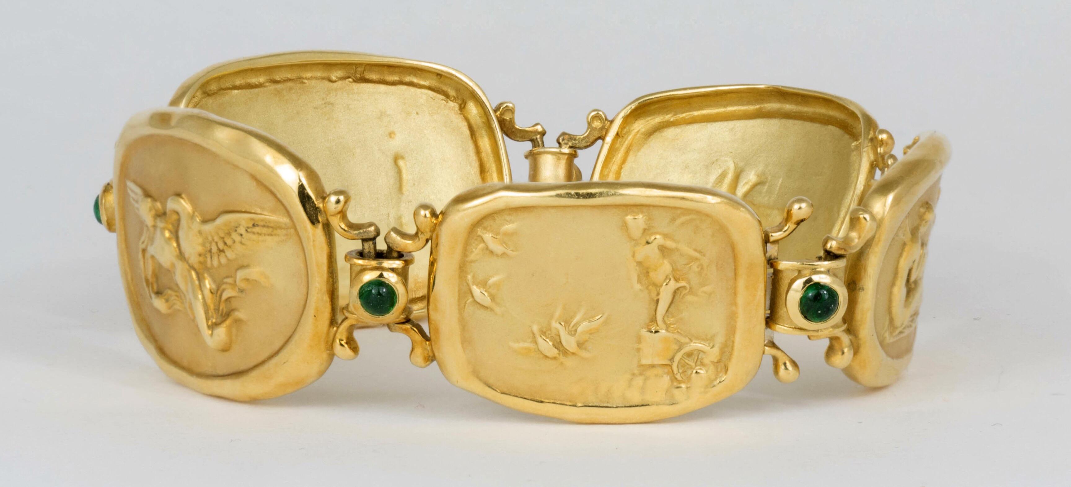 Cabochon SeidenGang Athena Bracelet 18k Yellow Gold and Emeralds