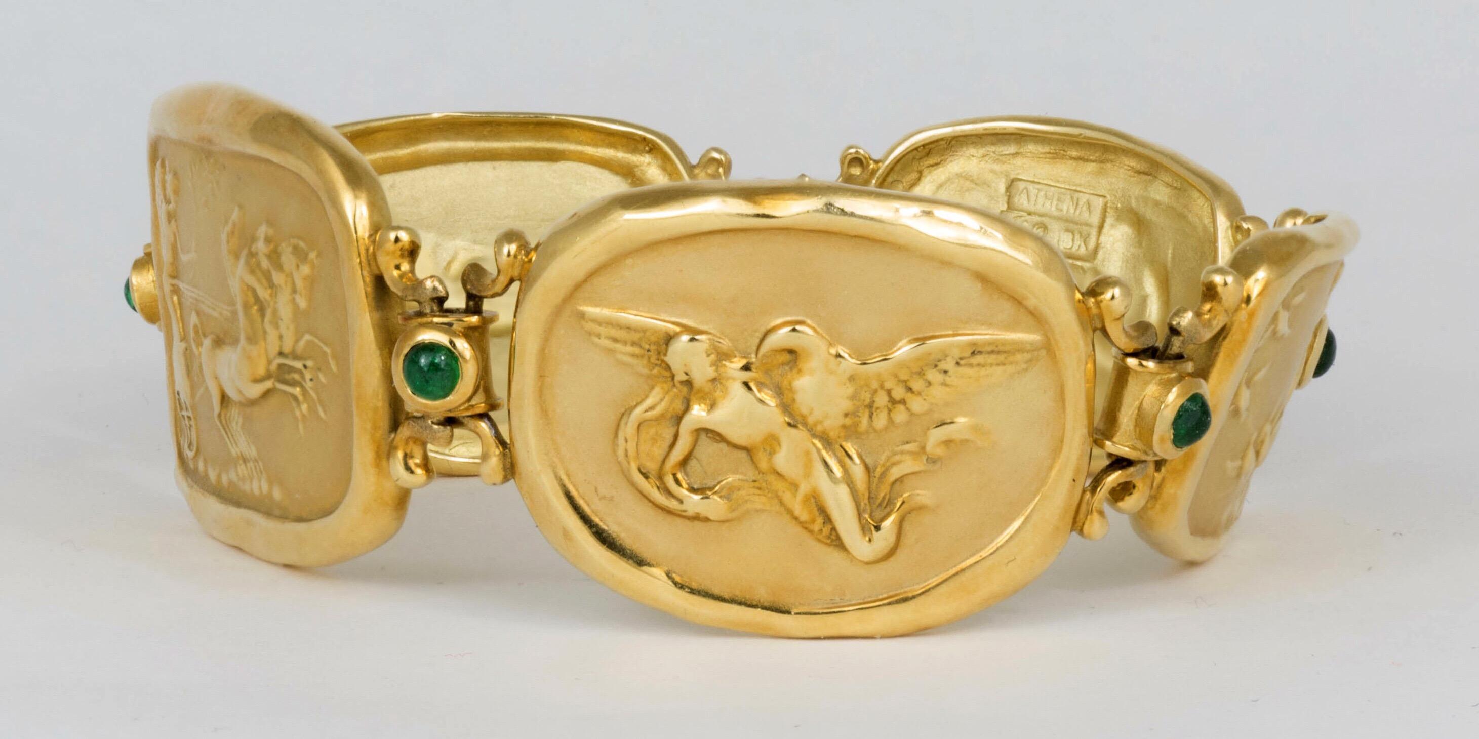 Women's or Men's SeidenGang Athena Bracelet 18k Yellow Gold and Emeralds