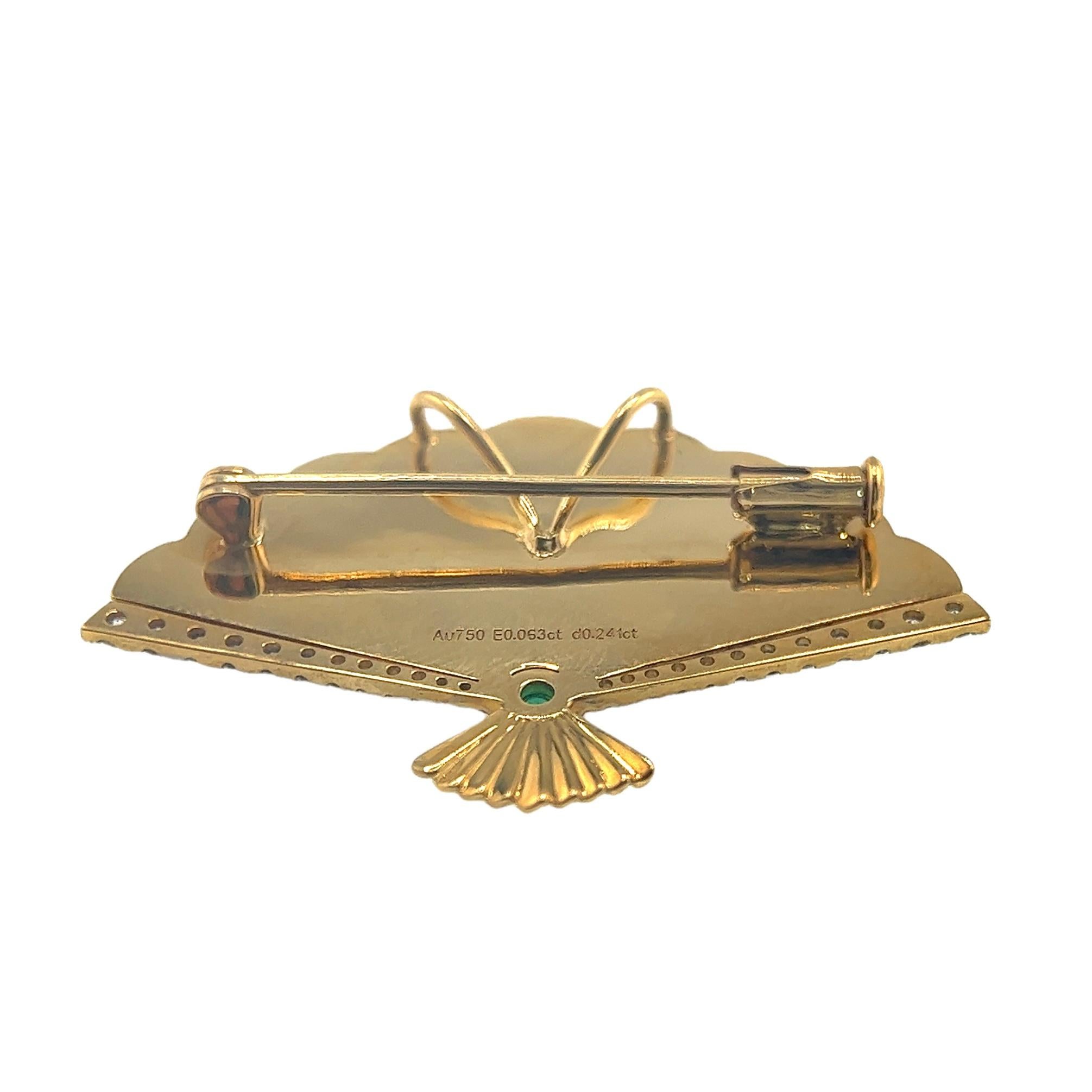 18 Karat Gelbgold Smaragd Chinesische Traditionelle emaillierte Fächer emaillierte Brosche Anhänger (Moderne) im Angebot
