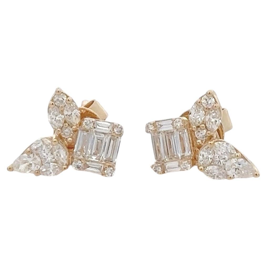 18K Yellow Gold Emerald Cluster Earrings