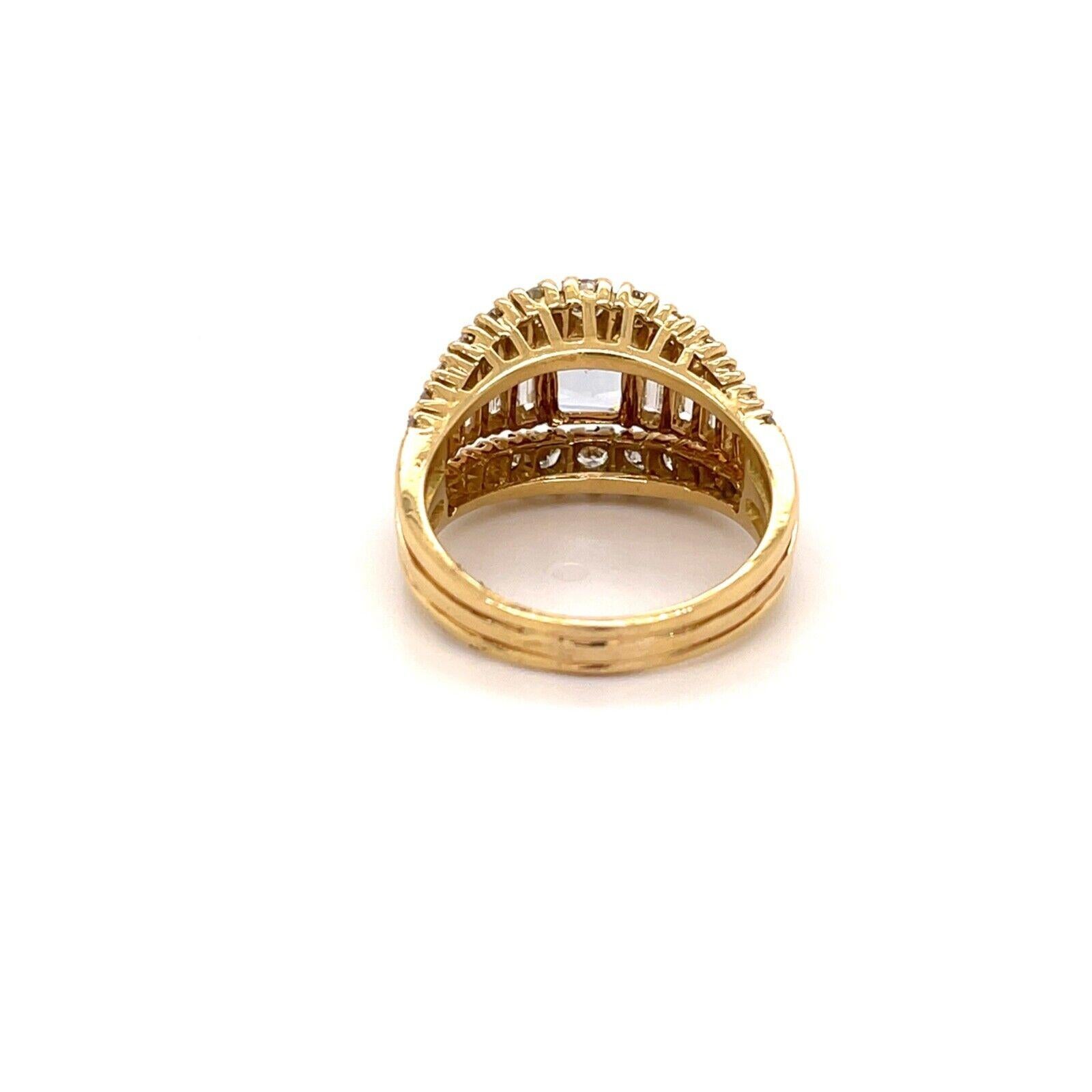 18k Yellow Gold Emerald Cut Aquamarine W/ Baguette & Round Diamond Ring Size 8 2