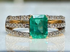 18k Yellow Gold, Emerald Cut Step Cut and 52 Round Brilliant