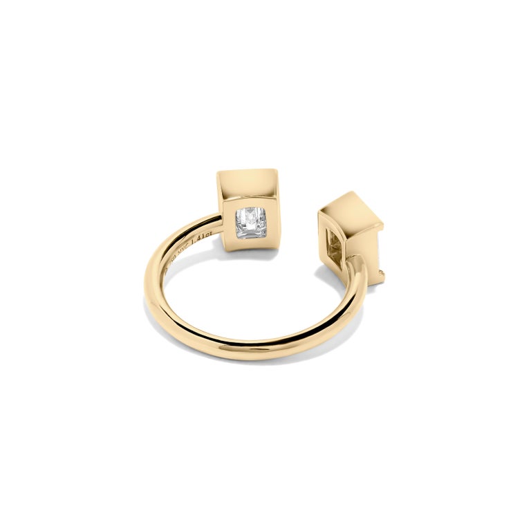 18K Yellow Gold Emerald Cut Two Stone Diamond Ring For Sale at 1stDibs