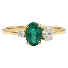 18K Yellow Gold Emerald Diamond Bloom Ring, 0.62ct - Tresor Collection