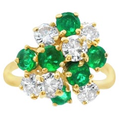 18k Yellow Gold Emerald & Diamond Cluster Ring