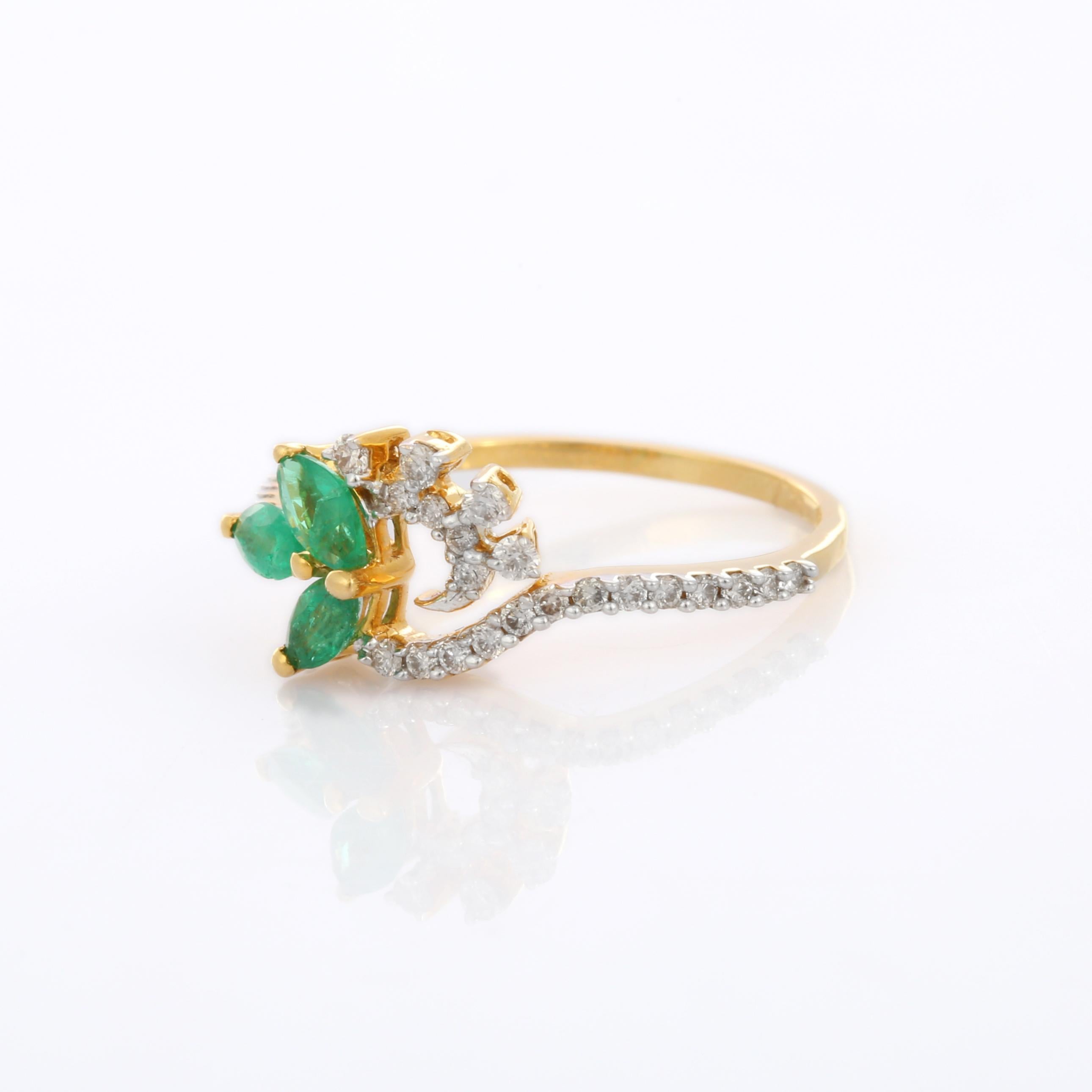For Sale:  18K Yellow Gold Emerald Diamond Engagement Ring 3