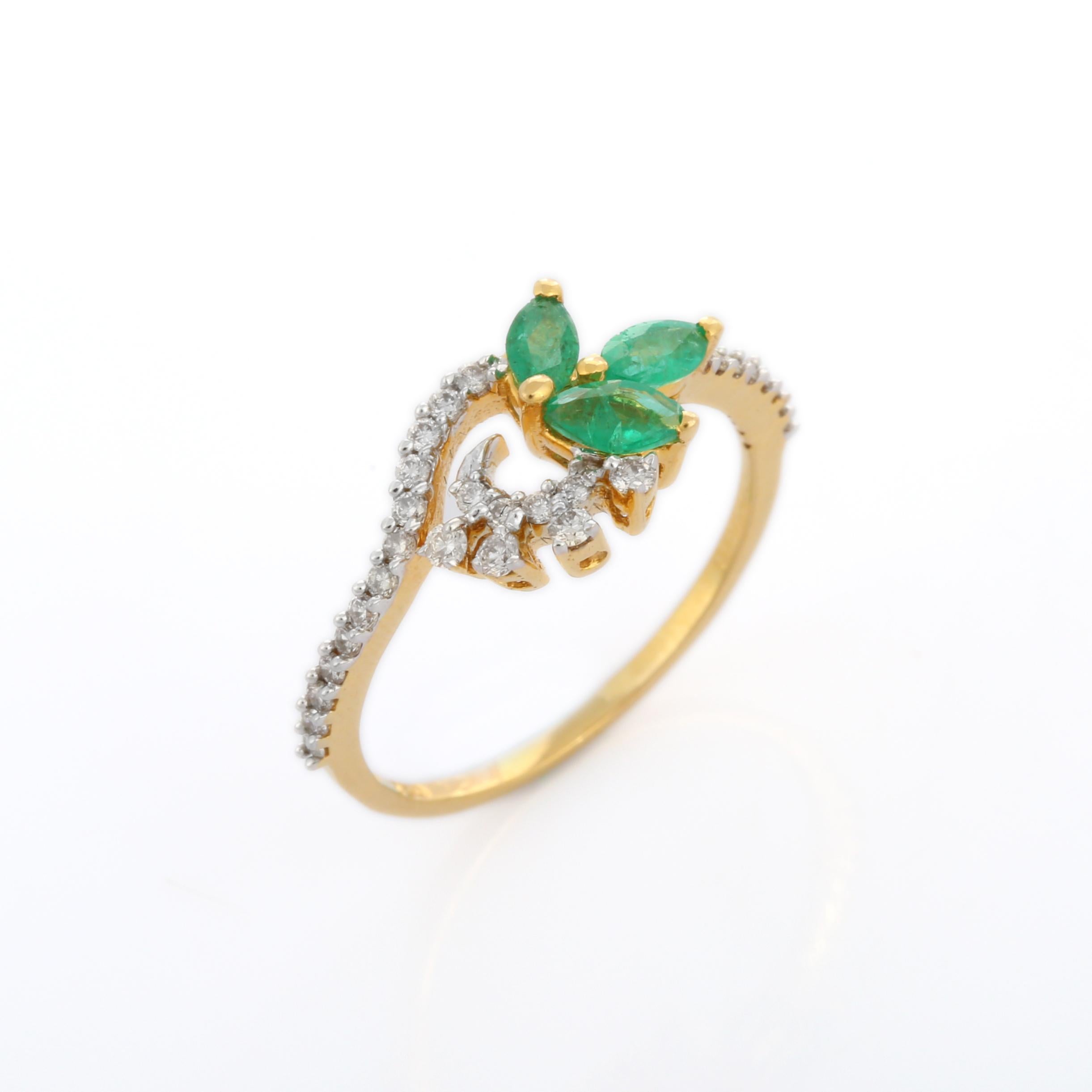For Sale:  18K Yellow Gold Emerald Diamond Engagement Ring 5