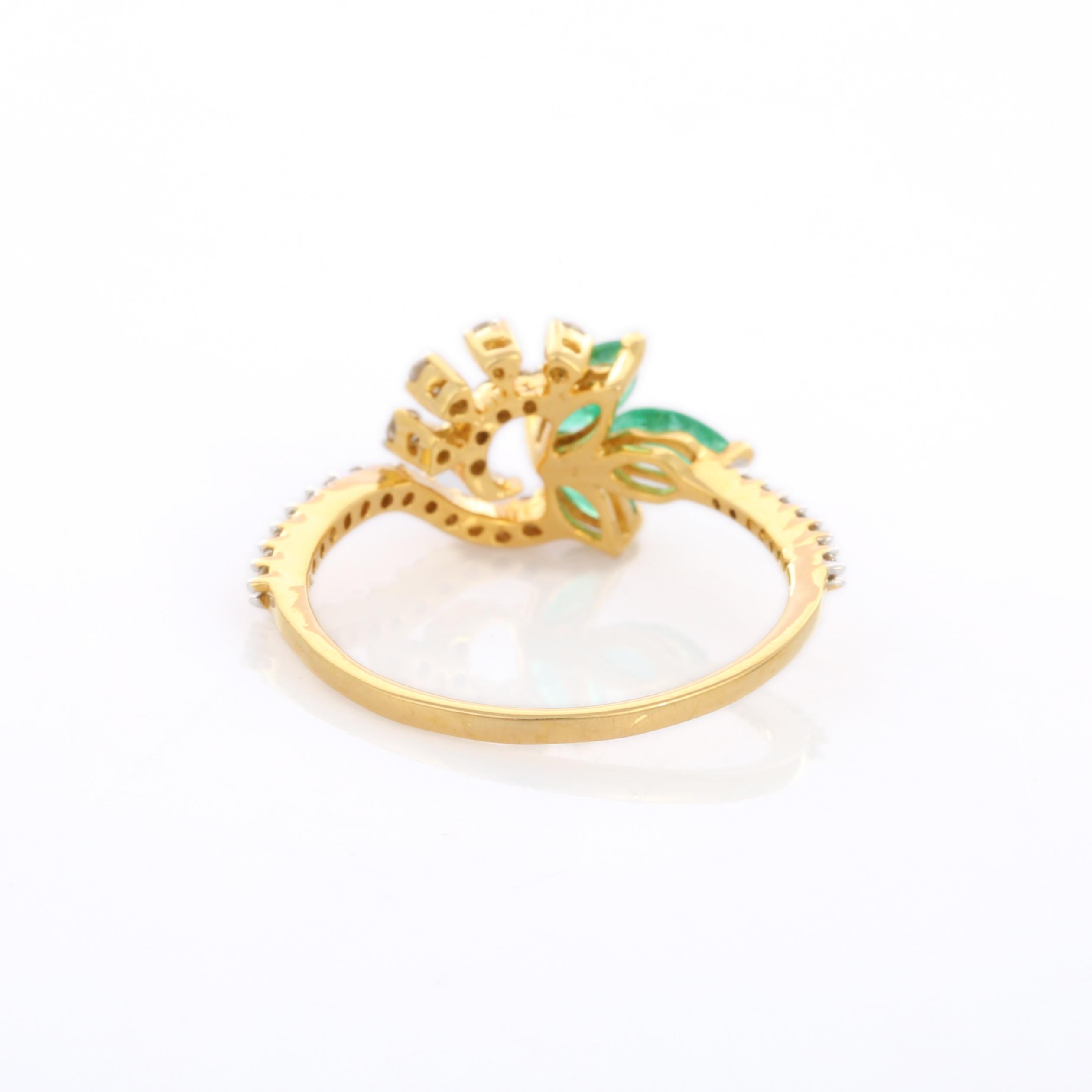 For Sale:  18K Yellow Gold Emerald Diamond Engagement Ring 6
